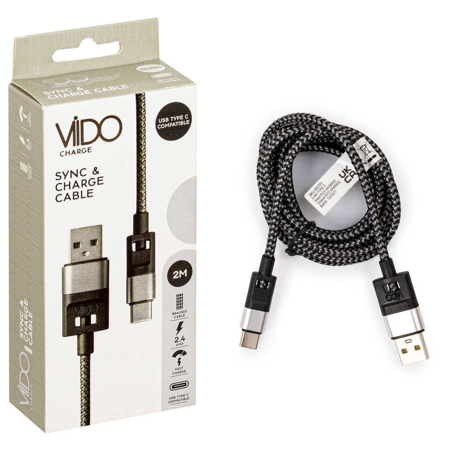 Przewód Vido USB-C 2.4A 2M szary