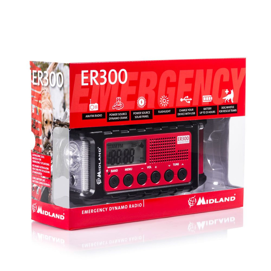 MIDLAND ER300 - Radio alarmowe Awaryjne Dynamo Powerbank AM/FM